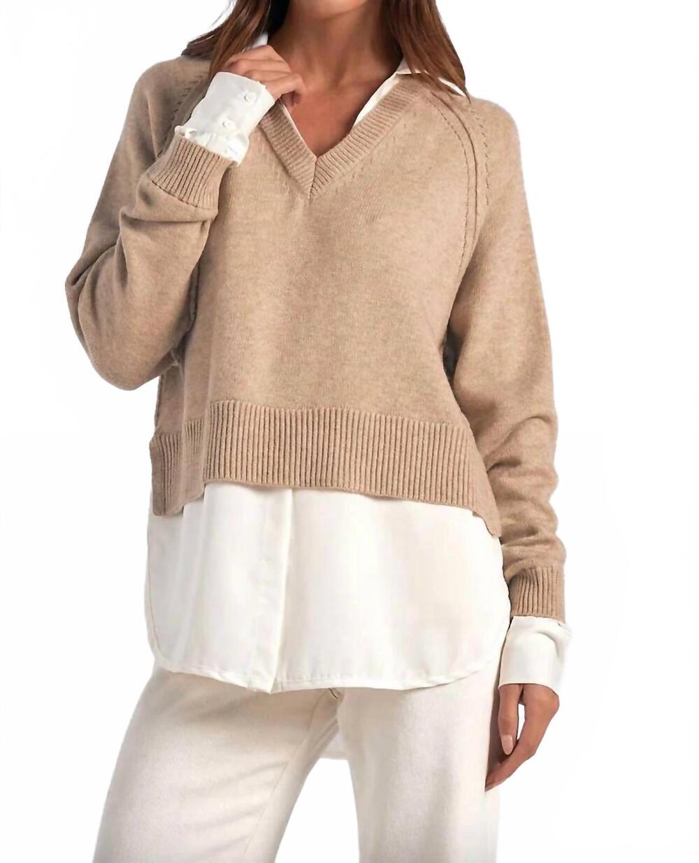 NEW ELAN layered sweater top in natural